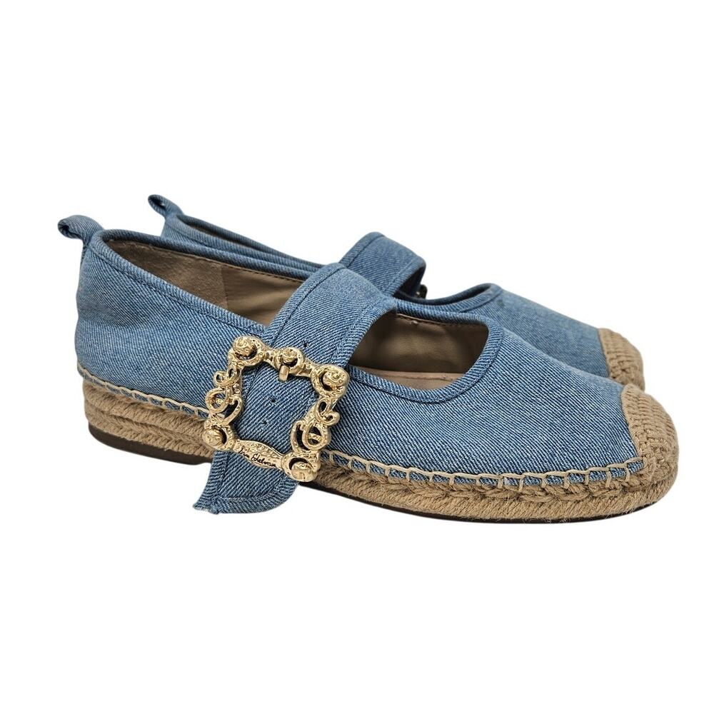 Sam Edelman 7 Maddy Espadrille Mary Jane Denim Flat Coastal Preppy Buckle